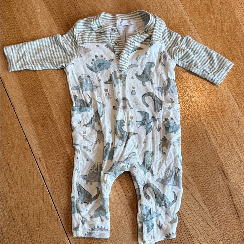 Angel Dear 0-3 Month Bamboo Boy Onesie Dinosaur Pale Green Stripes Lightweight